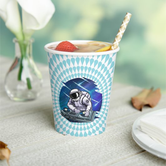 ブルーバックグラウンド宇宙飛行士DJミュージック宇宙 紙コップ (インサイチュ)