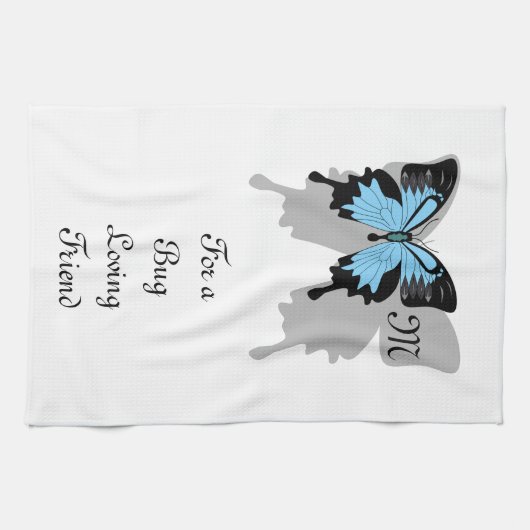 ブルーバックバタフライシャドーモノグラム キッチンタオル (横)
