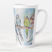 ブルーバッジーインコ 鳥 水彩画 女性の名前 カフェラテマグ (右)