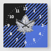 ブルーバッファローチェックでカエデのようなクローム スクエア壁時計 (正面)