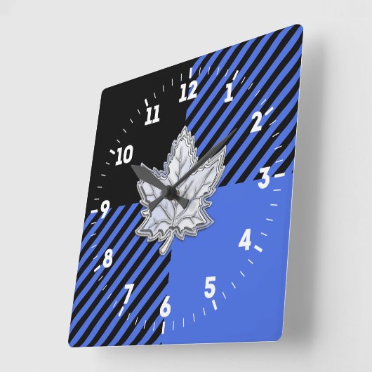 ブルーバッファローチェックでカエデのようなクローム スクエア壁時計 (傾斜)