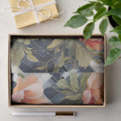 ブルーバッファローチェックと大きなピンクの花デコパ 薄葉紙 (ギフト)