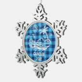 ブルーバッファローチェックのクリスマスにカンクン スノーフレークピューターオーナメント (右)