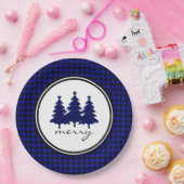 ブルーバッファローチェックパインツリーズ紙プレート ペーパープレート (パーティー)