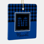 ブルーバッファロープライドとブラックモノグラムと名前 セラミックオーナメント (右)