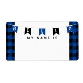 ブルーバッファロープレイドこんにちは私の名前は名前タグ ラベル (正面)