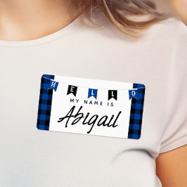 ブルーバッファロープレイドこんにちは私の名前は名前タグ ラベル