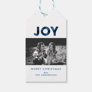 ブルーバッファロープレイドのクリスマスフォトギフトタグ ギフトタグ