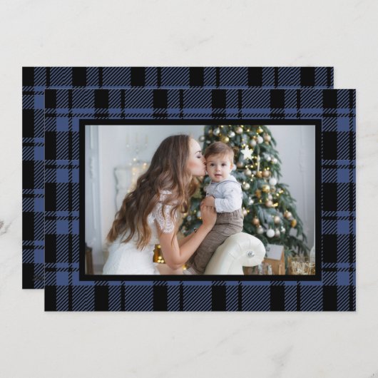 ブルーバッファロープレイドクリスマスフォトホリデーカード シーズンカード (正面/裏面)