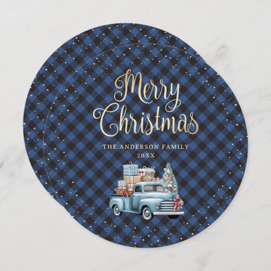 ブルーバッファロープレイドスノートラッククリスマスカード シーズンカード (正面/裏面)