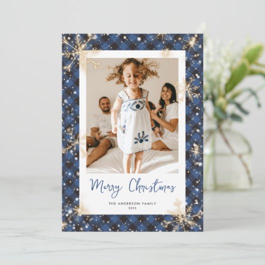 ブルーバッファロープレイドスパークリスマスクリスマスカード シーズンカード (スタンド正面)