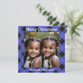 ブルーバッファロープレイドチェック写真クリスマスフラット シーズンカード (スタンド正面)