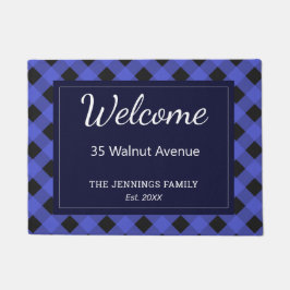 ブルーバッファロープレイドチェパターン（の模様が）あるック ドアマット