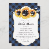 ブルーバッファロープレイドヒマワリブライダルシャワー 招待状 (正面/裏面)