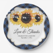 ブルーバッファロープレイドヒマワリ結婚フローラ ペーパープレート (正面)