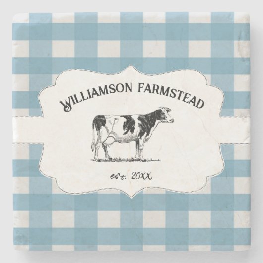 ブルーバッファロープレイドファームカウストーンコースター ストーンコースター (正面)