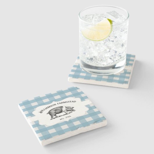 ブルーバッファロープレイドファームピッグストーンコースター ストーンコースター (横)