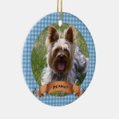 ブルーバッファロープレイドペットパーソナライズされた写真 セラミックオーナメント (右)