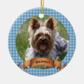 ブルーバッファロープレイドペットパーソナライズされた写真 セラミックオーナメント (正面)