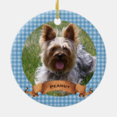 ブルーバッファロープレイドペットパーソナライズされた写真 セラミックオーナメント (裏面)