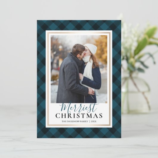 ブルーバッファロープレイドメリースクリスマス写真 シーズンカード (スタンド正面)