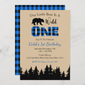 ブルーバッファロープレイドランバージャック1st誕生日 招待状 (正面/裏面)