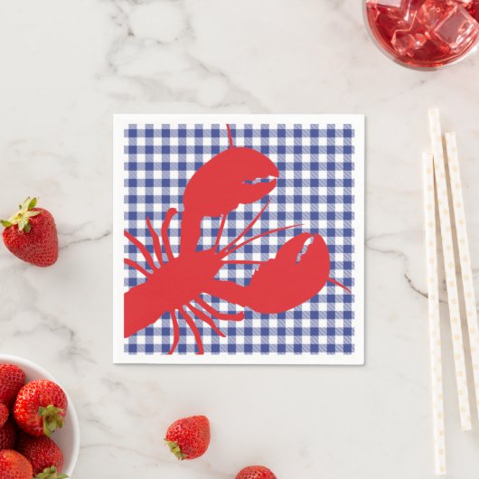 ブルーバッファロープレイドレッドロブスターファミリー懇親会文字 スタンダードカクテルナプキン (インサイチュ)