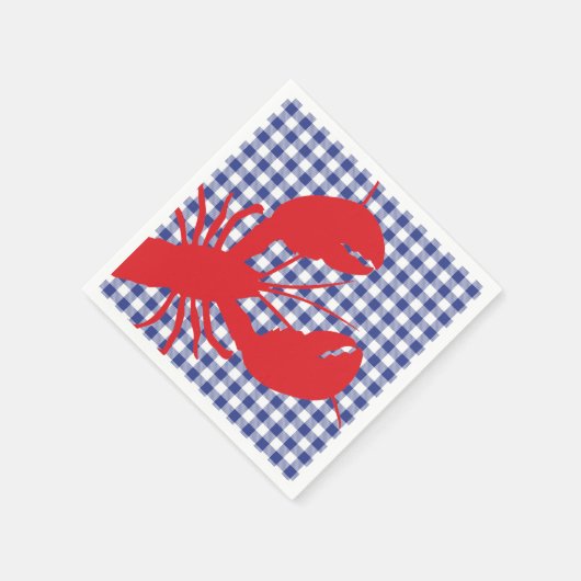 ブルーバッファロープレイドレッドロブスターファミリー懇親会文字 スタンダードカクテルナプキン (角)