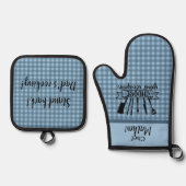 ブルーバッファロープレイド父の日 – シェフ 鍋つかみ&鍋敷きセット (正面)