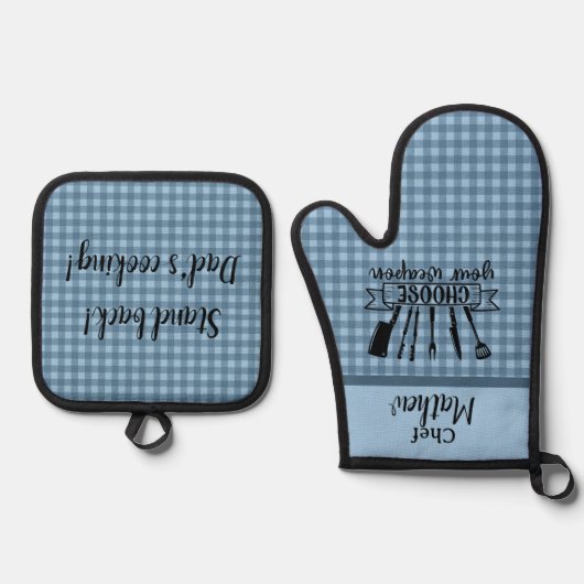 ブルーバッファロープレイド父の日 – シェフ 鍋つかみ&鍋敷きセット (正面)