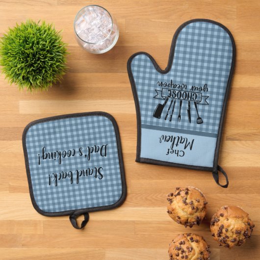 ブルーバッファロープレイド父の日 – シェフ 鍋つかみ&鍋敷きセット (トップダウン)