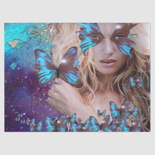 ブルーバテラフライ美しいイン自然ティッシュペーパー 薄葉紙 (正面)