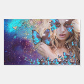 ブルーバテランフライ美しいメイクアップアーティスト 長方形シール (正面)