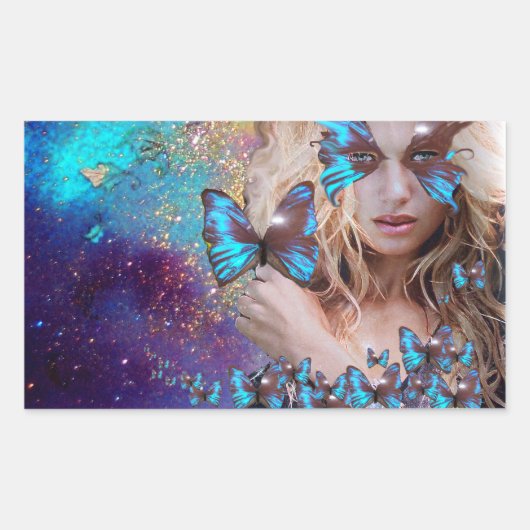 ブルーバテランフライ美しいメイクアップアーティスト 長方形シール (正面)