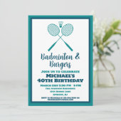 ブルーバドミントンパーティースポーツBBQ誕生日 招待状 (スタンド正面)