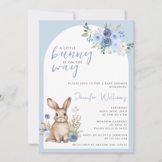 ブルーバニーイースター男の赤ちゃんのシャワー招待状 招待状 (正面)