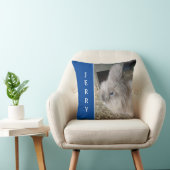 ブルーバニーパーソナライズされた恋人の写真と名前 クッション (椅子)