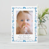 ブルーバニーフォークアートベビー年賀状 招待状 (スタンド正面)