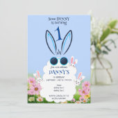 ブルーバニーフラワーガーデン春サマー誕生日 招待状 (スタンド正面)