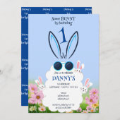 ブルーバニーフラワーガーデン春サマー誕生日 招待状 (正面/裏面)