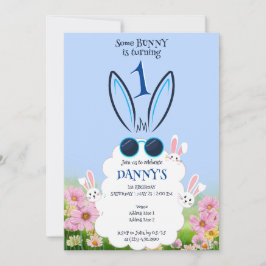 ブルーバニーフラワーガーデン春サマー誕生日 招待状