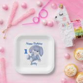 ブルーバニーボーイズ1st誕生日パーソナライズ名年齢 ペーパープレート (パーティー)