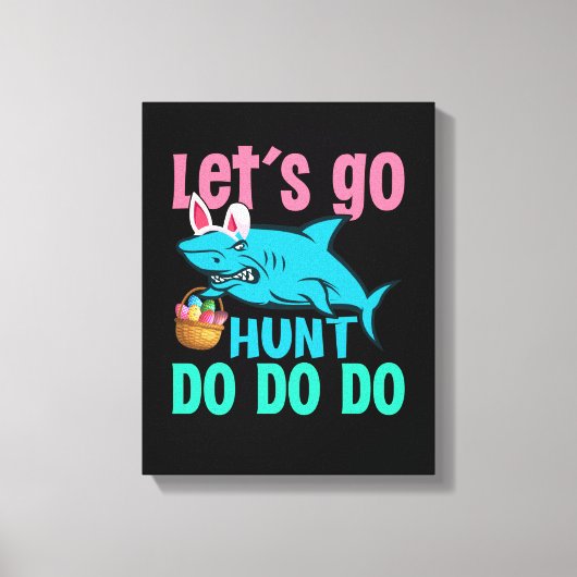 ブルーバニー耳シャークイースターエッグ狩り キャンバスプリント (正面)