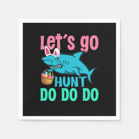 ブルーバニー耳シャークイースターエッグ狩り スタンダードカクテルナプキン (正面)