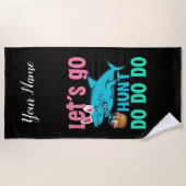 ブルーバニー耳シャークイースターエッグ狩り ビーチタオル (正面)