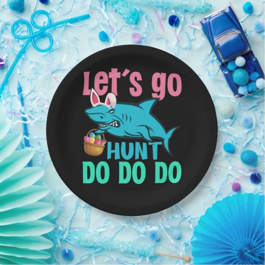 ブルーバニー耳シャークイースターエッグ狩り ペーパープレート (パーティー)