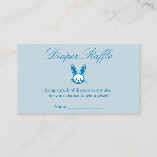 ブルーバニー赤ちゃんシャワーおむつラッフル エンクロージャーカード (正面)