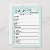 ブルーバニー赤ちゃんシャワー単語スクランブルゲームカード 招待状 (正面)