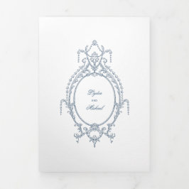 ブルーバフランスのロ華美ーク三つ折り結婚の 三つ折り招待状