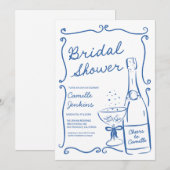 ブルーバブリーブライダルシャワーシャンパンブランチ招待状 招待状 (正面/裏面)